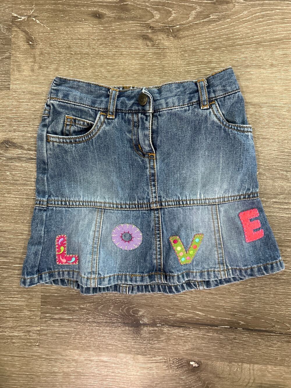 Vintage Talbots Kids Girls Blue Denim Skirt Size 4 Elastic Waist Cotton 90s